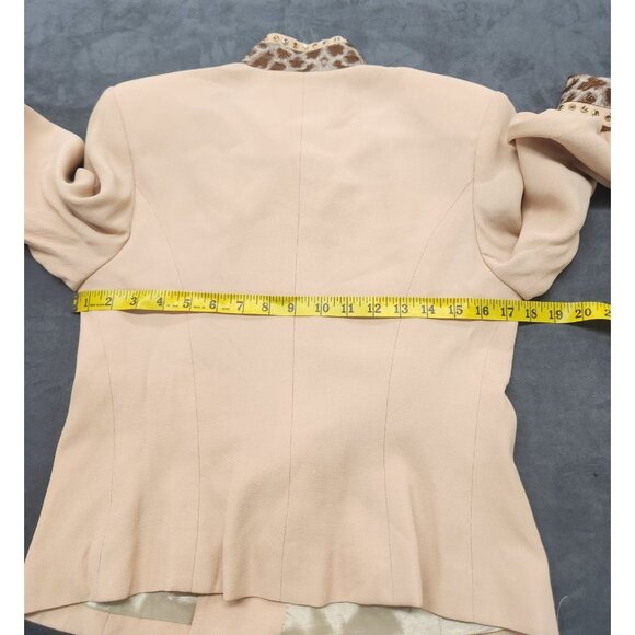 High Drama Womens Blazer Size 8 Beige Leopard Vintage 80s Embroidered Tiger Desi - Picture 15 of 16